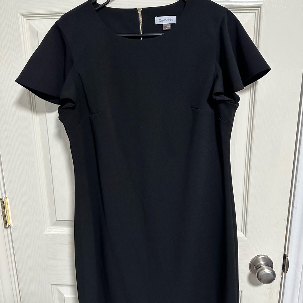 Calvin Klein Black Flutter Sleeve Sheath Dress